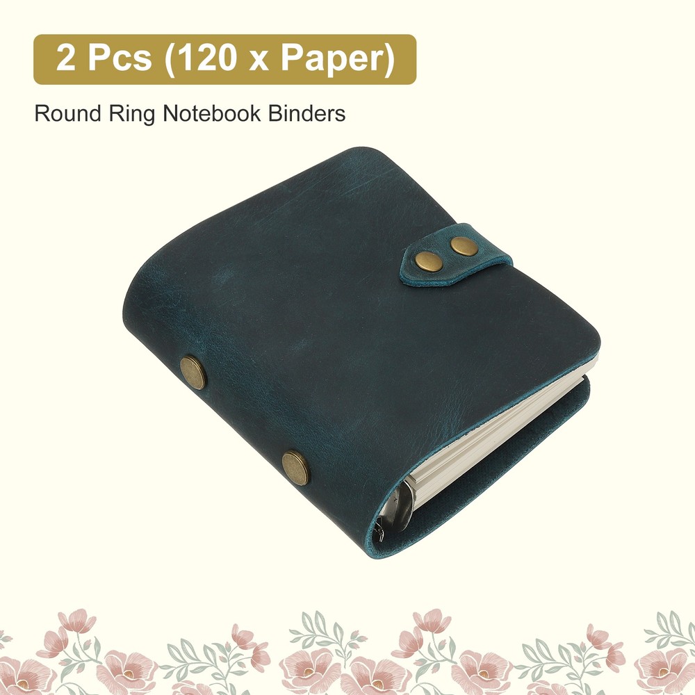 A9 Leather Journal, 2Pcs 3 Ring Notebook Binder Planner Loose Leaf, Blue