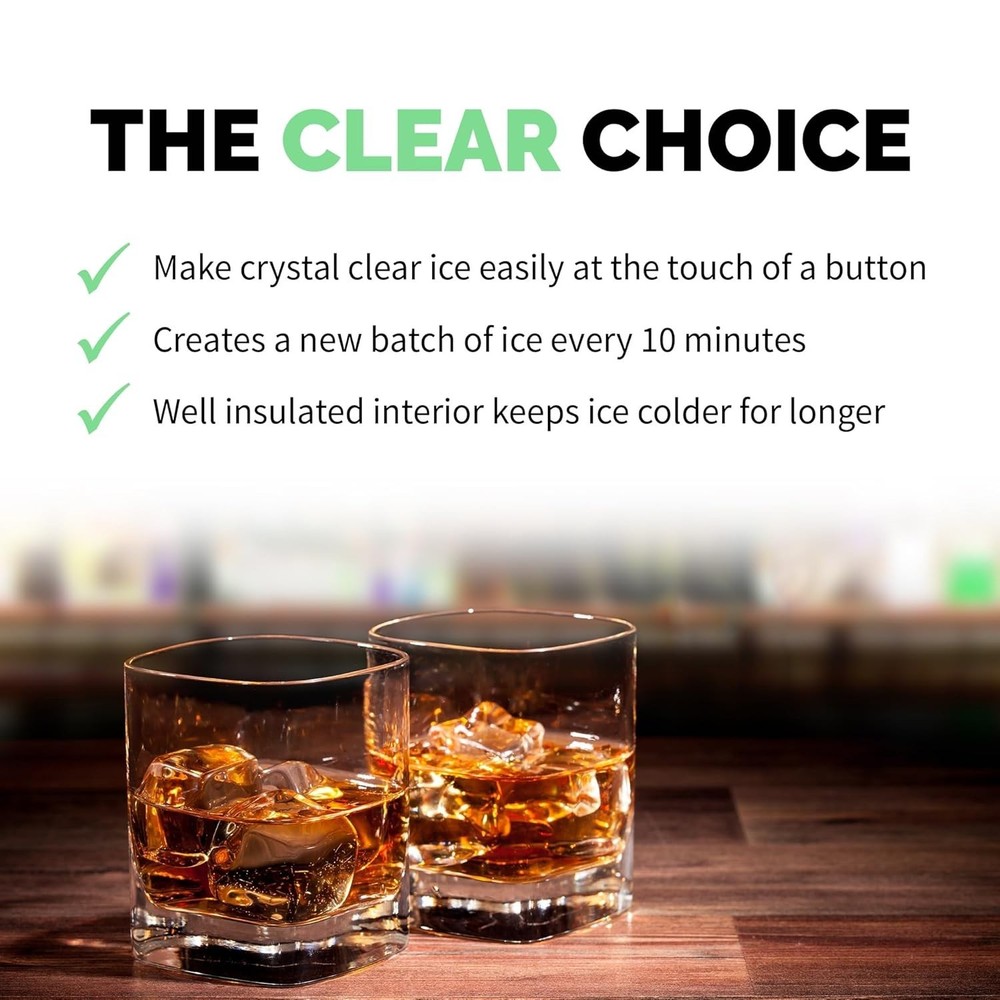 Clear Ice Maker Machine - 40 lbs Daily Ice Capacity for Cocktails