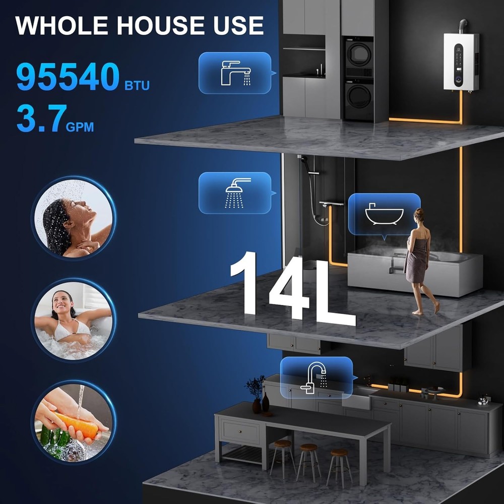 14/16/18L Instant Hot Water Heater Tankless Water Heater Gas wi/ Digital Display