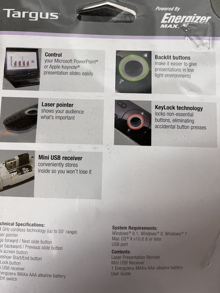 Targus Laser Presentation Remote with Key Lock Technology to Lock Non-Essential
