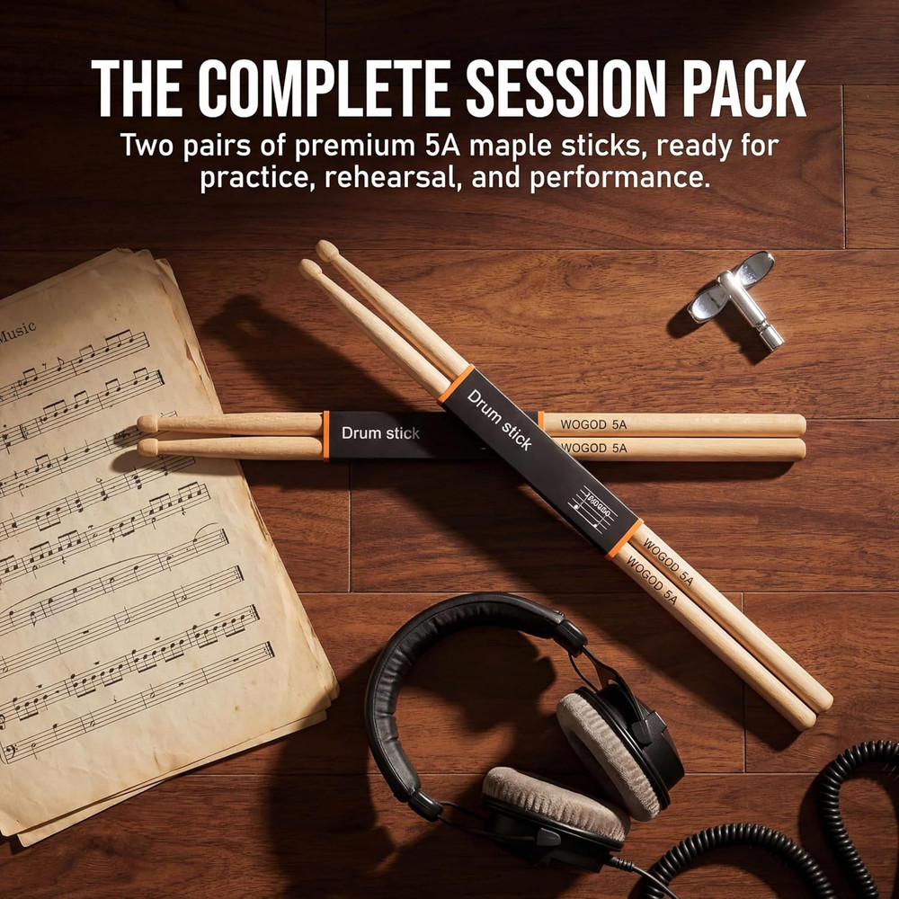 5A Maple Drum Sticks Two Pair Drumsticks for Practice Performance Band Set