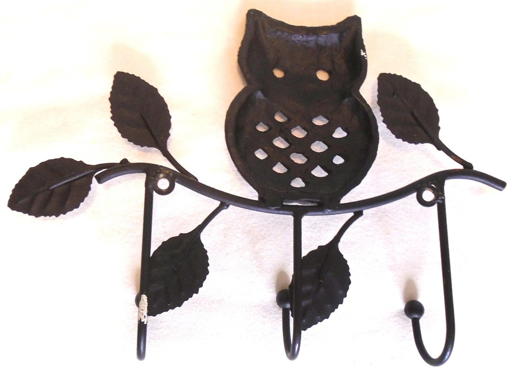 Cast Iron Owl Multi Hook Wall Hanger, for Keys Coats Hats Decorative 3-Hook