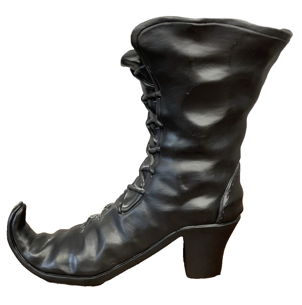 Halloween Black Witch's Boot Tabletop Prop Bowl Spider & Web Curled Toe