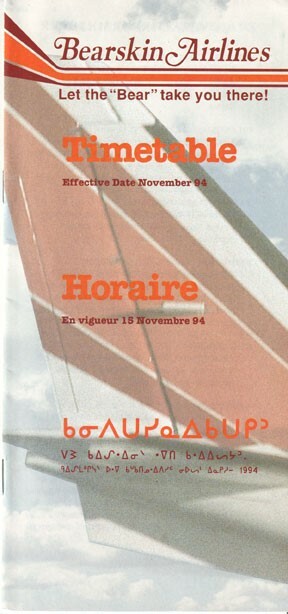 Bearskin Airlines timetable 1994/11/15