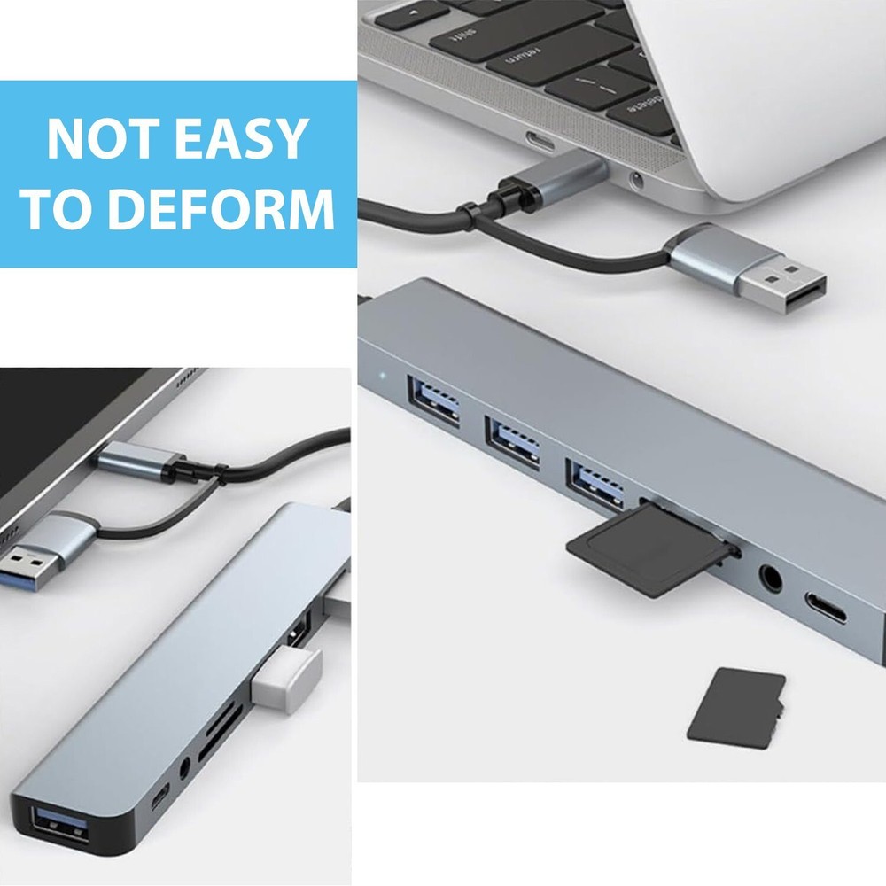 Adapter USB C HUB Type 8 Port 5G Speed Multi USB Splitter For PC Laptop Macbook