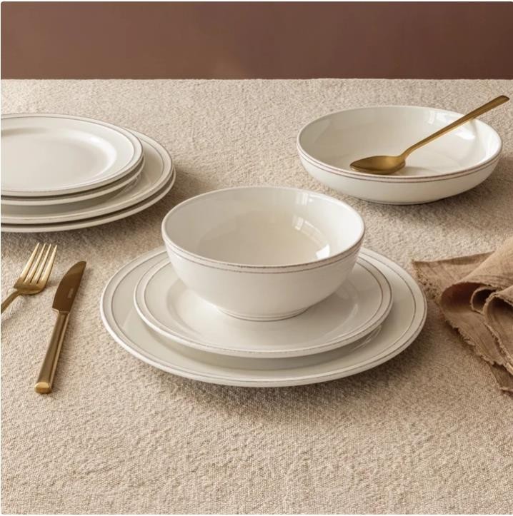Over & Back Dinnerware Set Ivory 16-Piece Lake Como Serves 4 Stoneware Durable