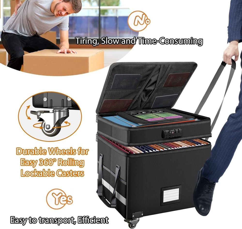 Fireproof Document Box with Lock - Portable 2 Layer File Safe for Home & Office