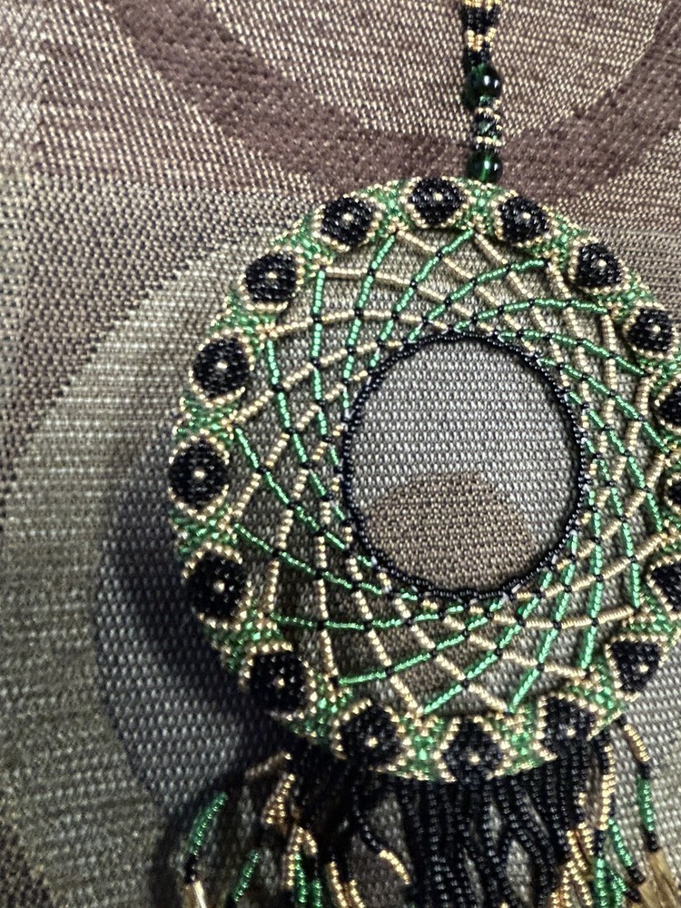 Hand Beaded Dream Catcher ( Gold, Black, & Green)