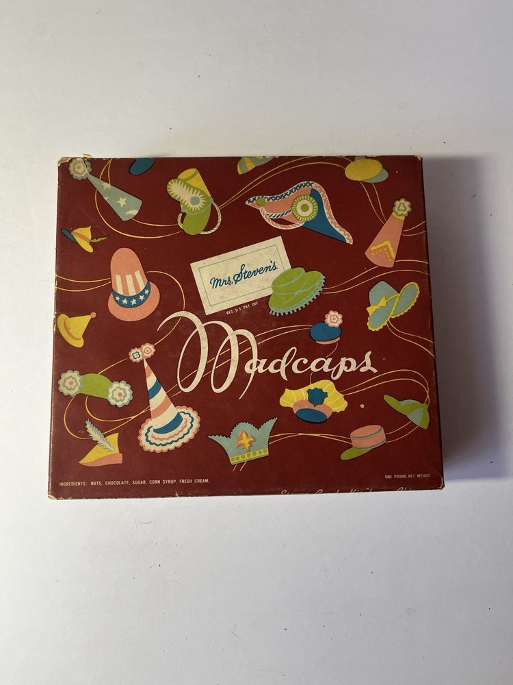 1940s Mrs. Steven's Paper Candy Box Madcaps Chicago Hat Graphics