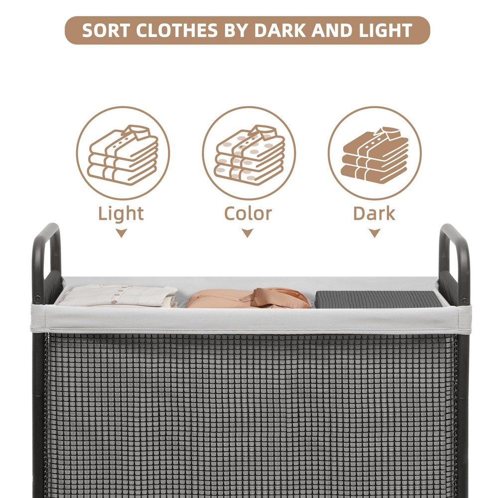 STORAGE MANIAC 3-Section Rolling Laundry Hamper w/ Wheels, Sorter 120L