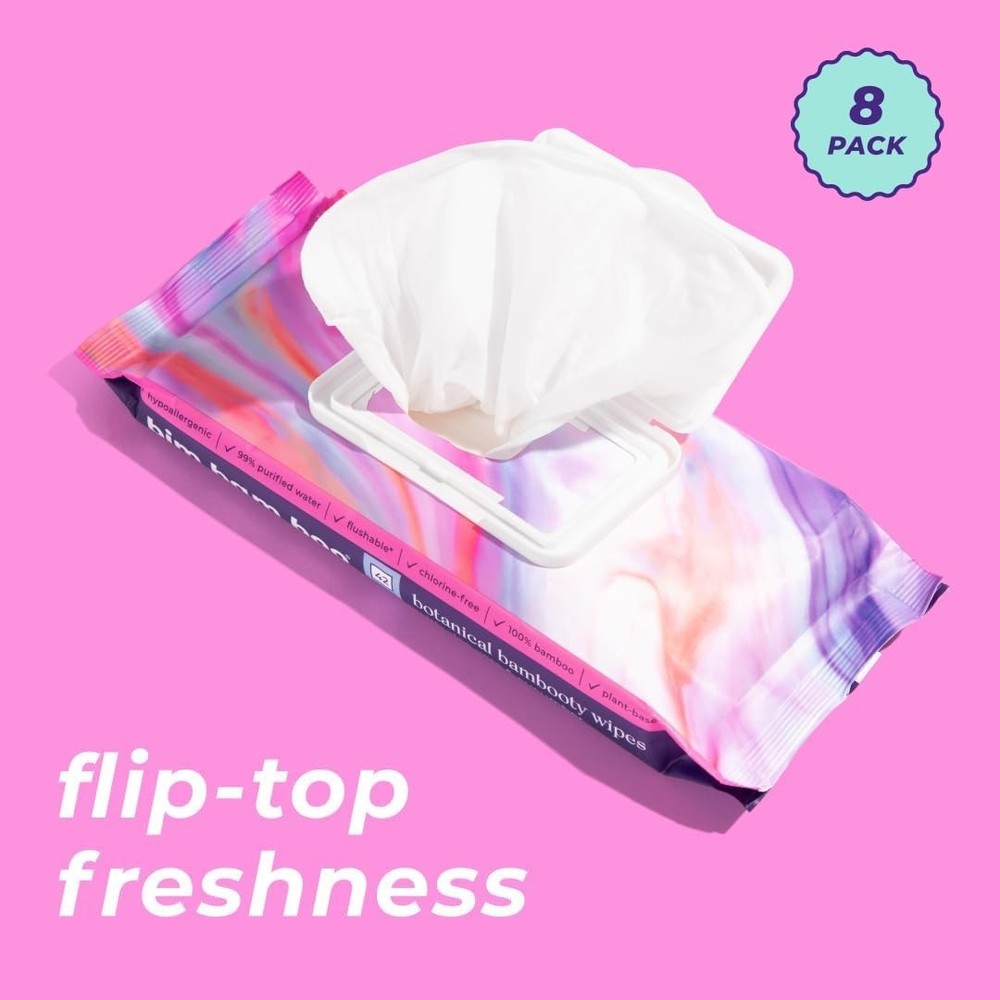Flushable Wet Wipes 100% Plant Based Extra-Large Size Durable Bamboo Body Safe