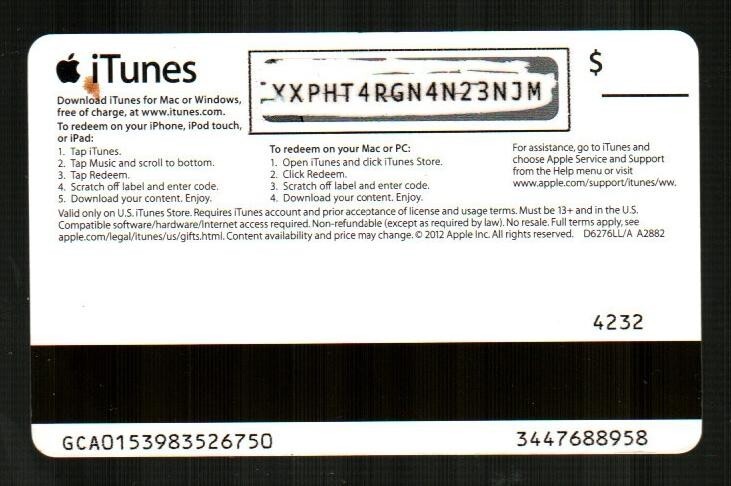 ITUNES Musical Note on Silver ( 2012 ) Gift Card ( $0 - NO VALUE ) V2