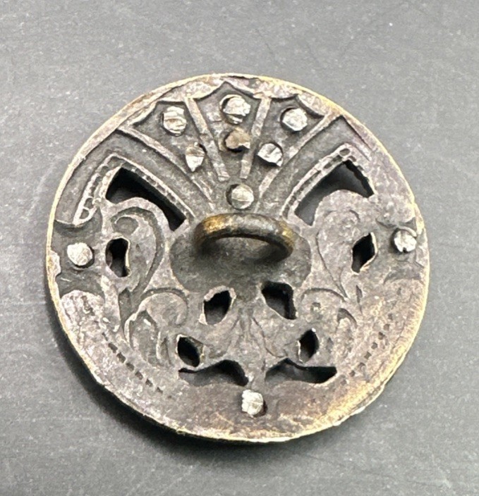 Antique Open Work Cut Steel Button Pierced Brass