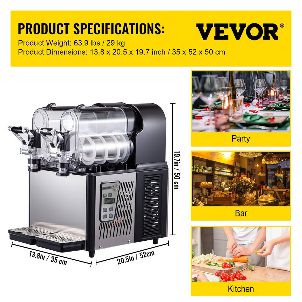 🔥VEVOR 3Lx2 Commercial Slush Machine Smoothie Maker Slush Drink Automatic Clean