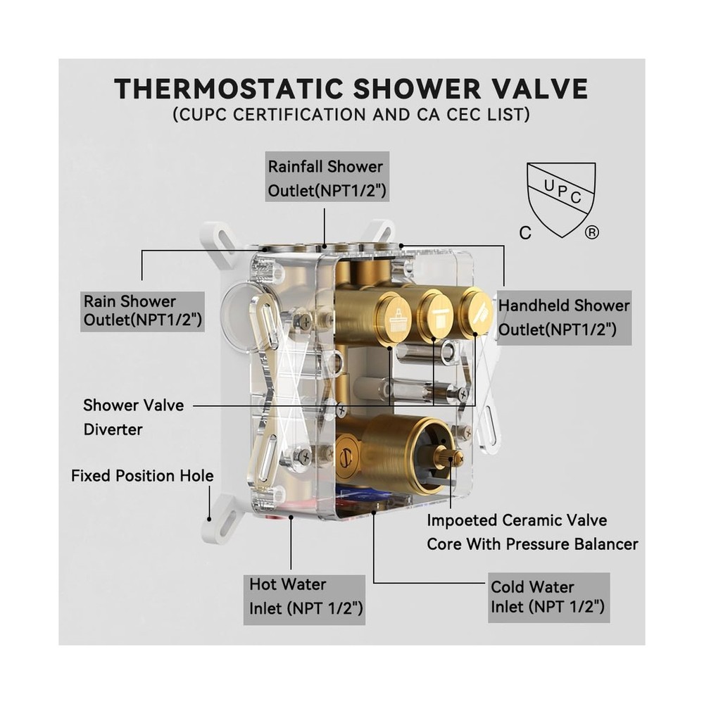 Brushed Gold Shower System, STARBATH Ceiling Mounted 10+6 Inch Rainfall Showe...