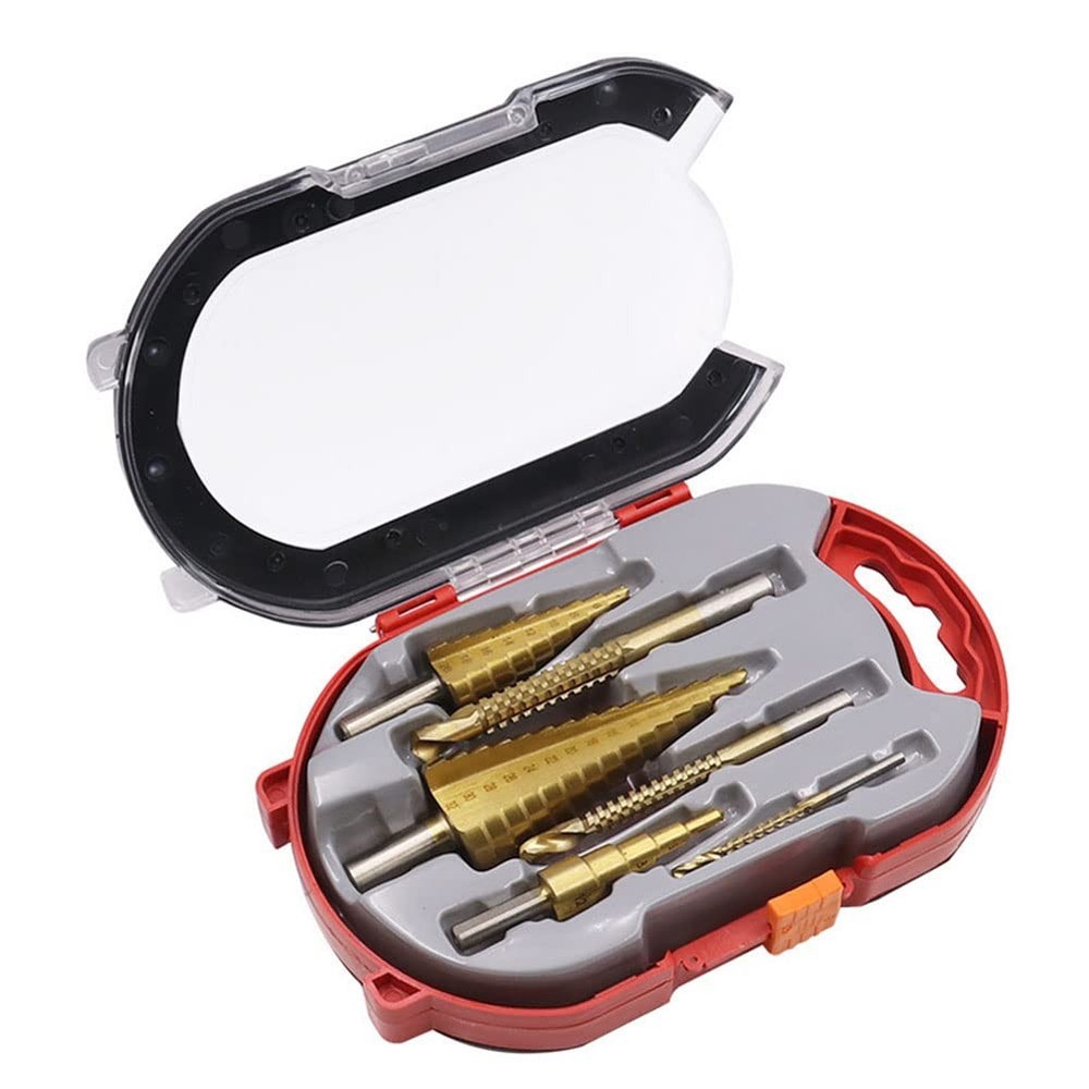 6Pcs Titanium Coated Drill Bit Set, 3 Step Bits + 3 Serrated