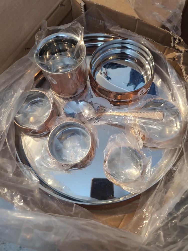 Satvik Copper Stainless Steel Thali 8 Piece Set