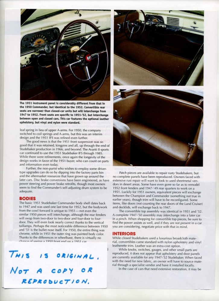 1951 Studebaker Commander Magazine Article (FREE SHIPPING)