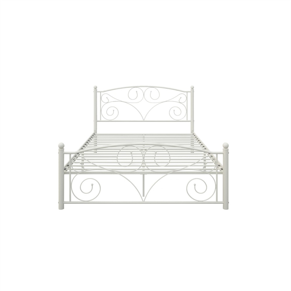 Full Size Bed Frame Metal Platform Bed Frame Sturdy Slat Support White