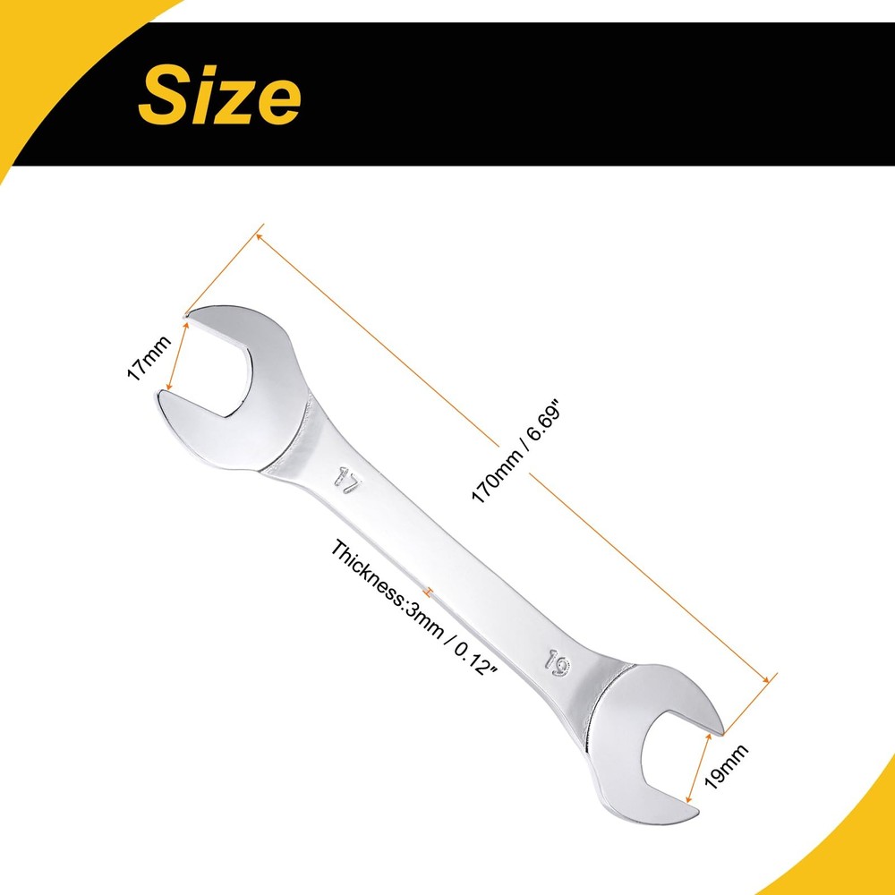 WorkBless Thin Open End Wrench, 17mm x 19mm Metric Chrome Plated High Silver