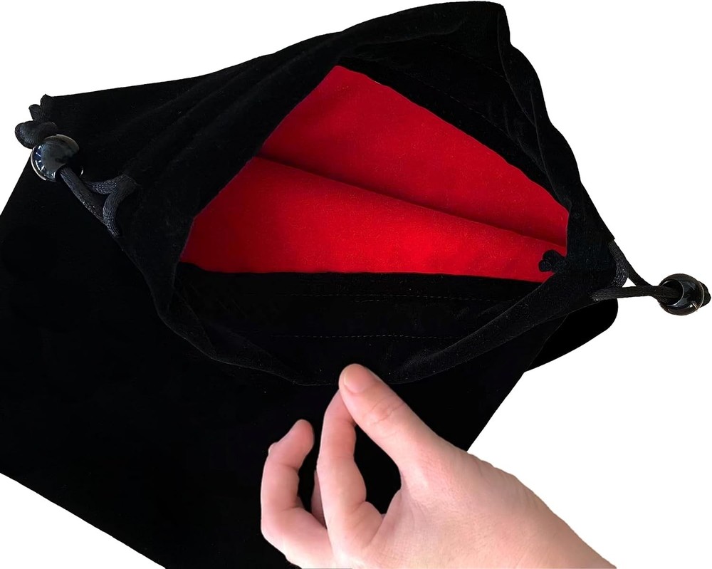 Large Black Velvet Drawstring Pouch, Red Lining Inside, 9 x 11.4...