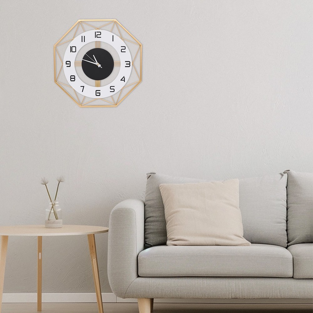 Modern Octagonal Wall Clock - Silent Battery Operated, Easy to Install