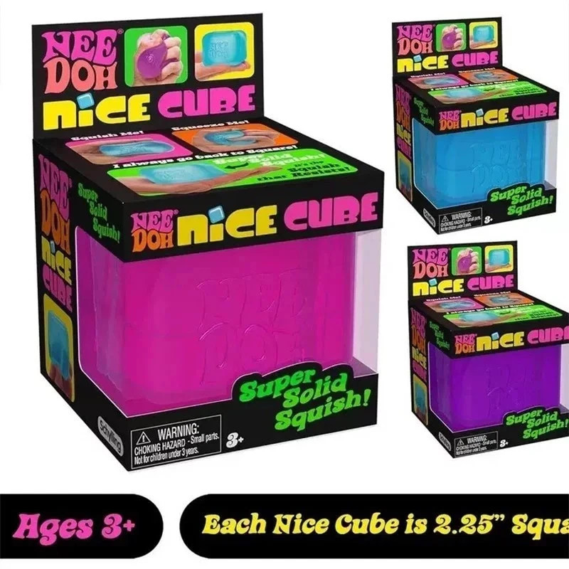 Nee Doh Nice Cube - Super Solid Squish! (Blue) - Brand New/ Toy Gift-US