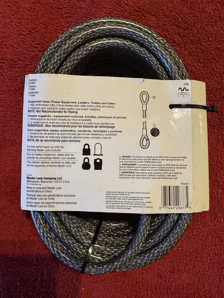 Masterlock 30’ Bicycle Cable Lock 3/8” (10mm) (Brand New)