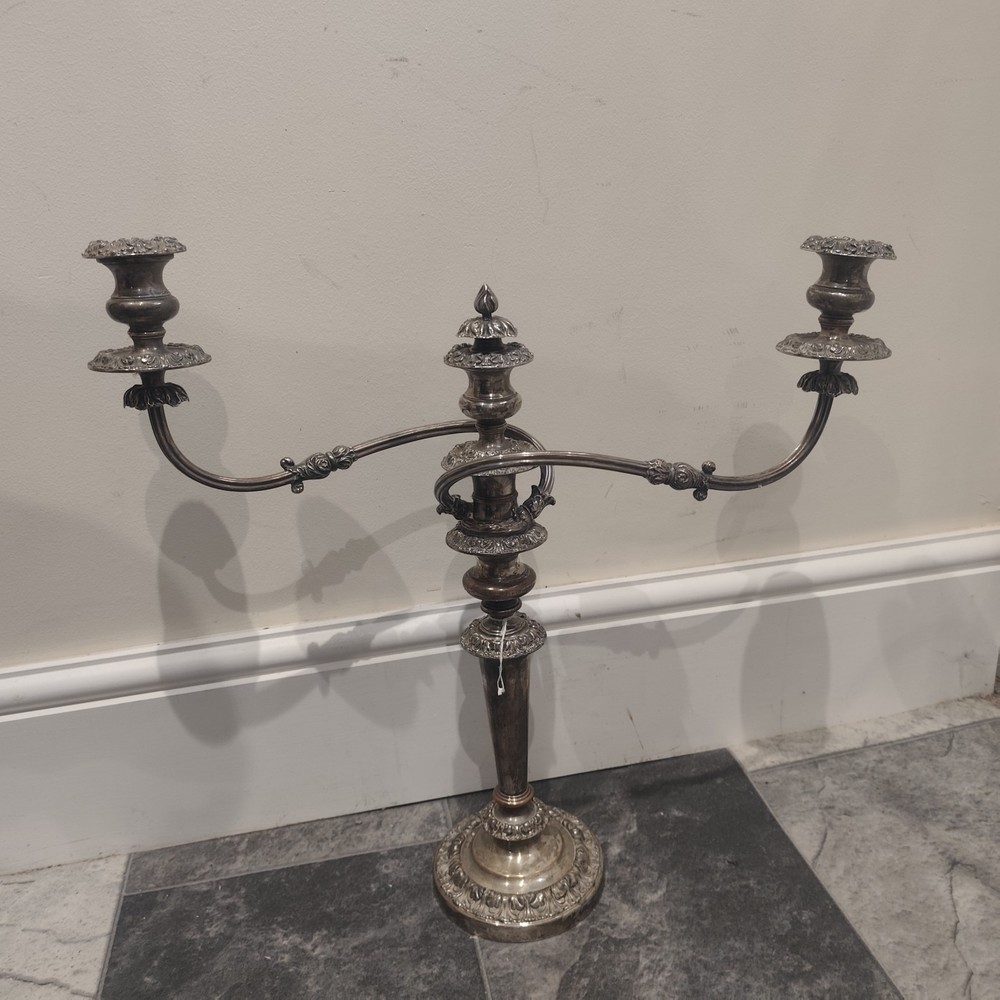 Victorian Silver Plated Copper Candle Holder Two-Armed Candelabra 44cm