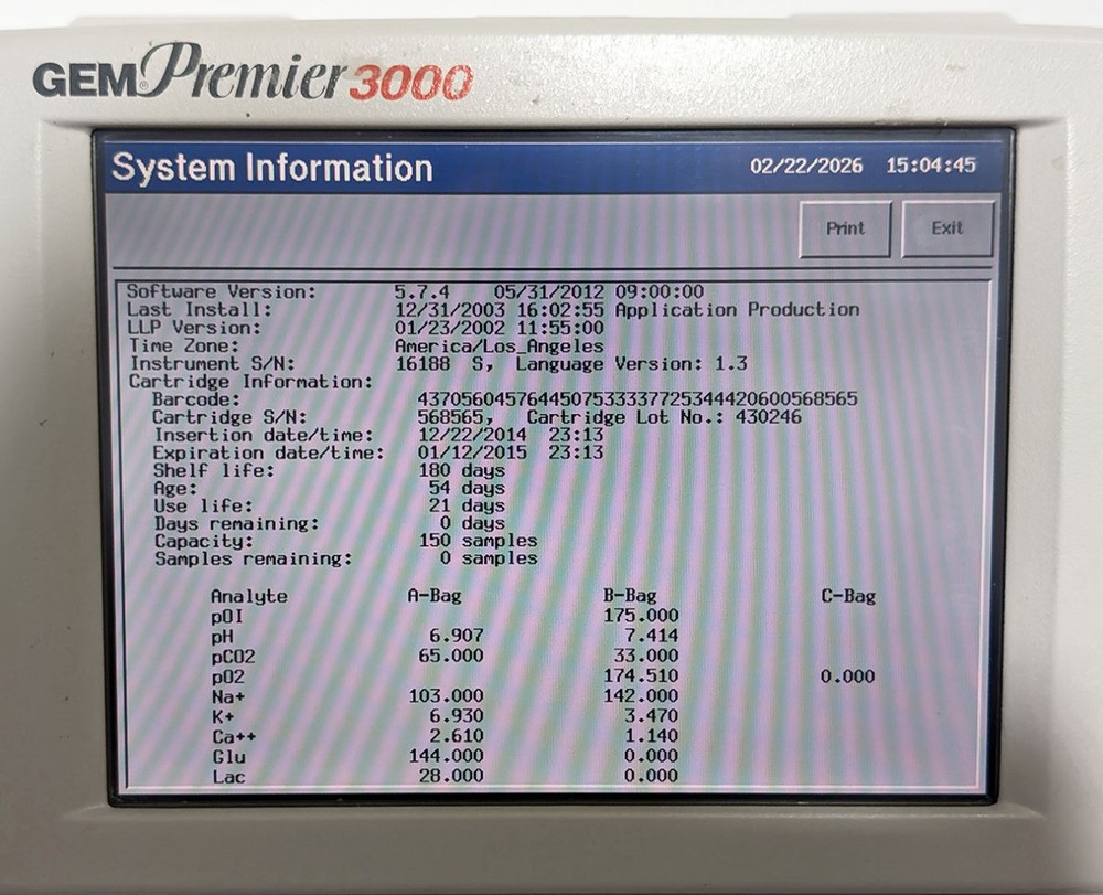 IL GEM Premier 3000 Blood Gas Electrolyte Analyzer 5700 + Reader, Full Access