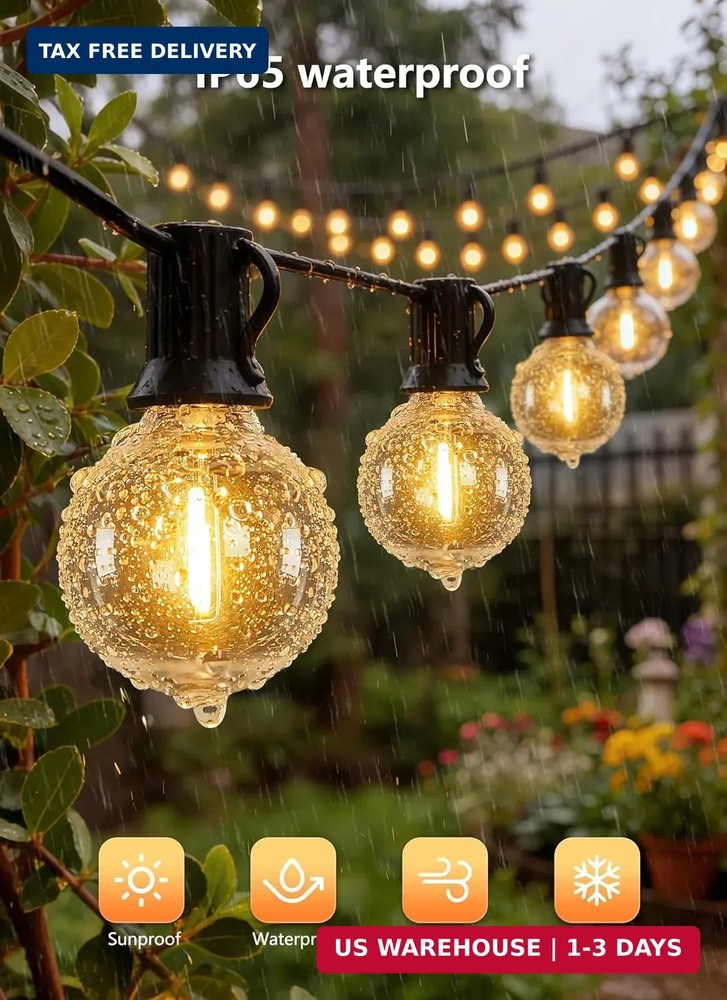 Outdoor String Lights with Remote, 100Ft Outside Waterproof Light with Dimmable