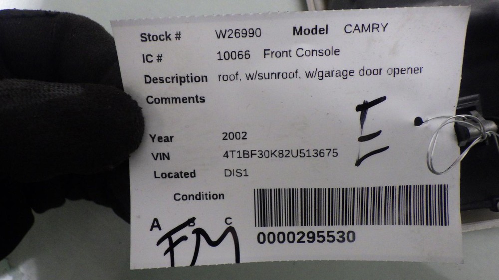 02 TOYOTA CAMRY Front Console roof