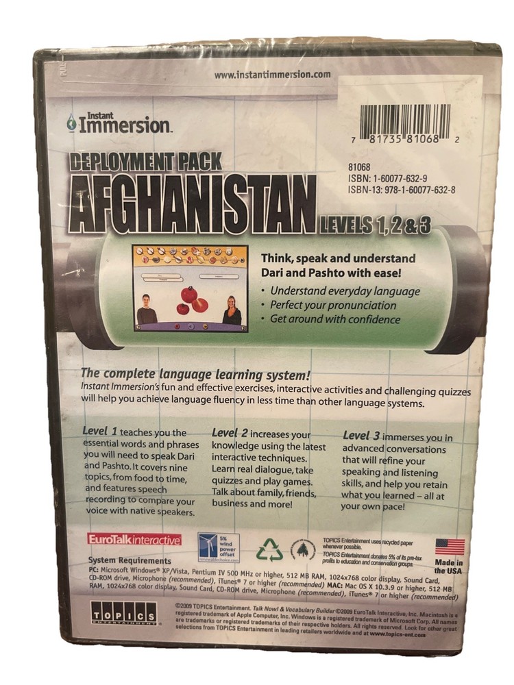 Deployment pack Afghanistan Instant Immersion Language Learning Software Dari