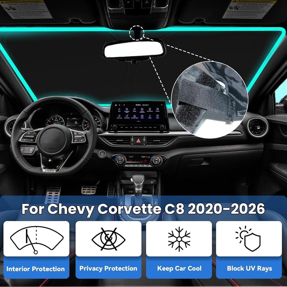 Windshield Sun Shade for Chevy Corvette C8 2020-2026, Blocks UV Rays (Not specif