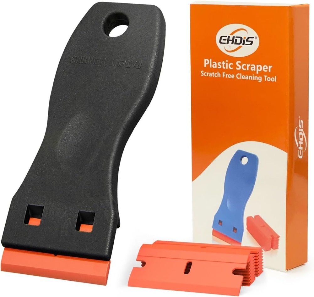 Safe Non-Scratch Plastic Razor Scraper Tool - 1.5" with 10 Replacement Blades