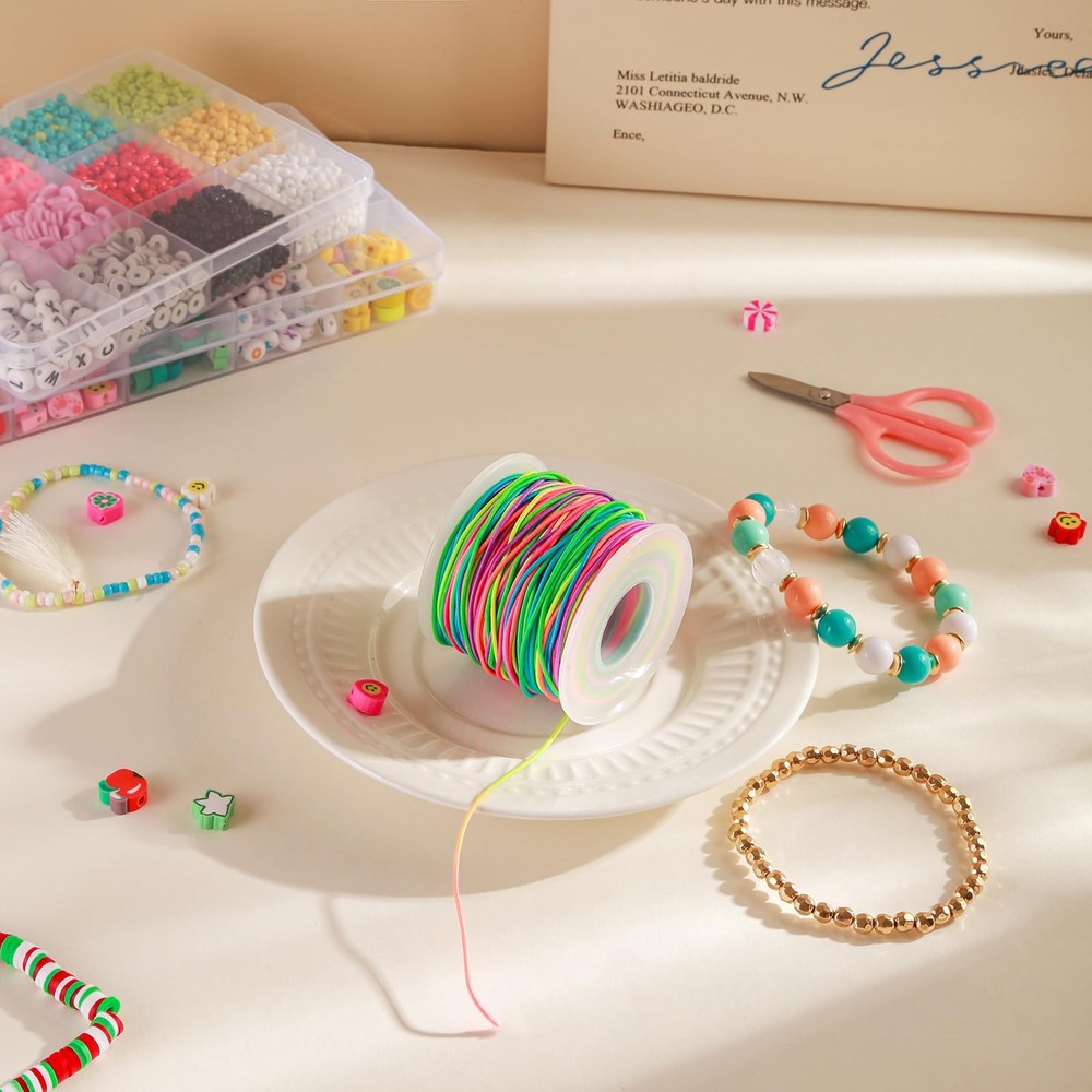 Elastic String for Bracelets, 1mm Sturdy Stretchy String Rainbow Elastic Cord...