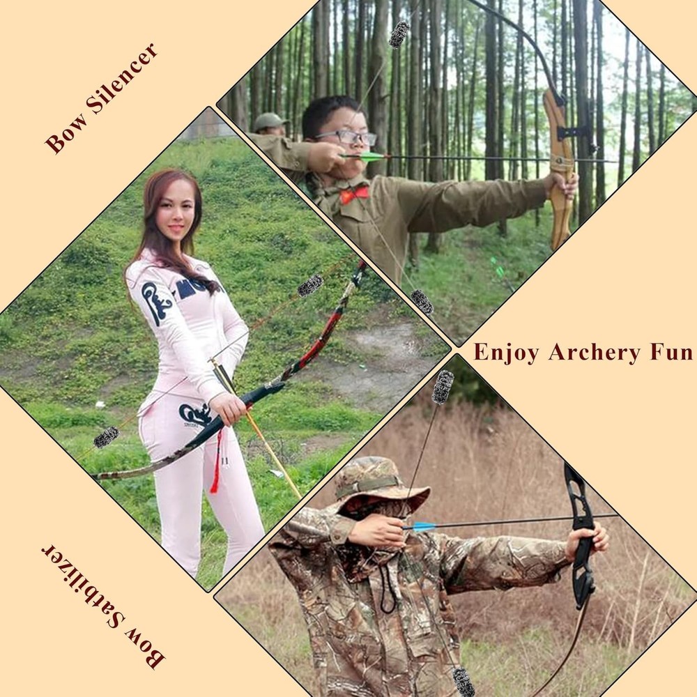 Bow String Silencers,Traditional Archery 7.87inch-1 Pair, Black&White