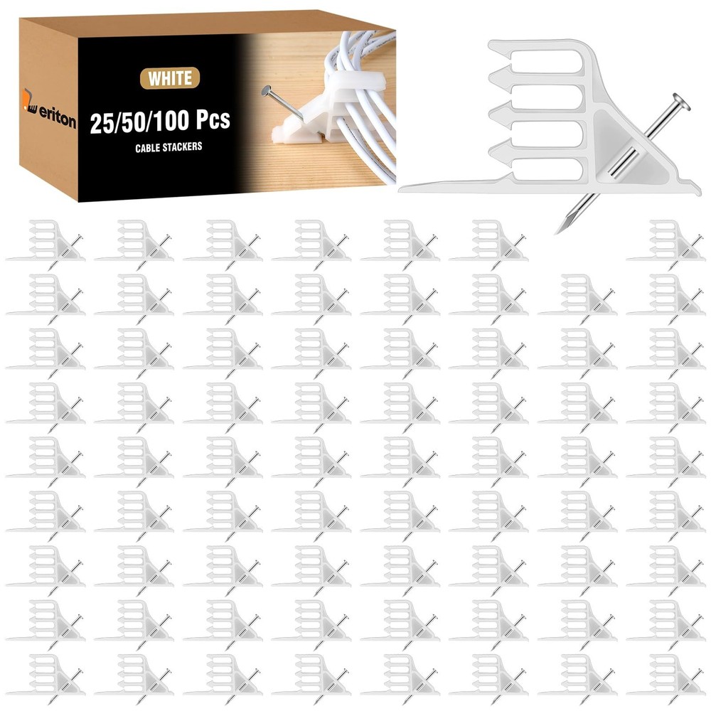 100 Pcs Multi-cable Staple Electrical Wire Plastic Stacker with Nail Stapler ...