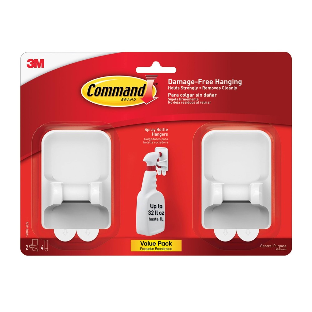 Command Spray Bottle Hangers, White/Gray, 2