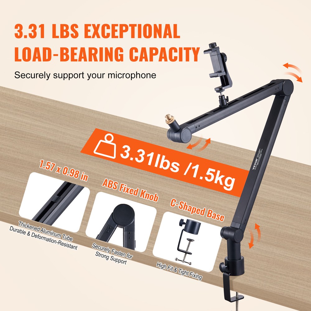 VEVOR Microphone Boom Arm with Desk Mount 360° Rotatable Adjustable Mic Stand