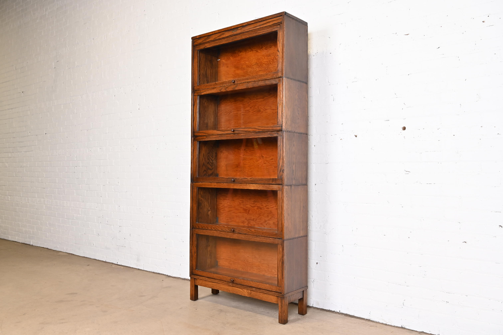 Antique Arts & Crafts Oak Five-Stack Barrister Bookcase by Lundstrom, Circa 1920