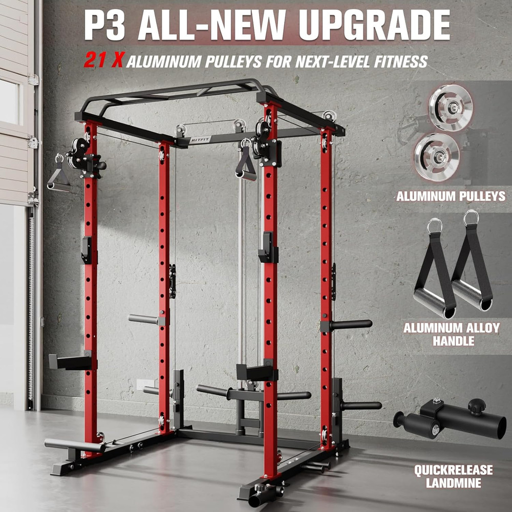 Power Cage with Optional LAT Pulldown/Cable Crossover, 1000LB Squat Rack for Hom