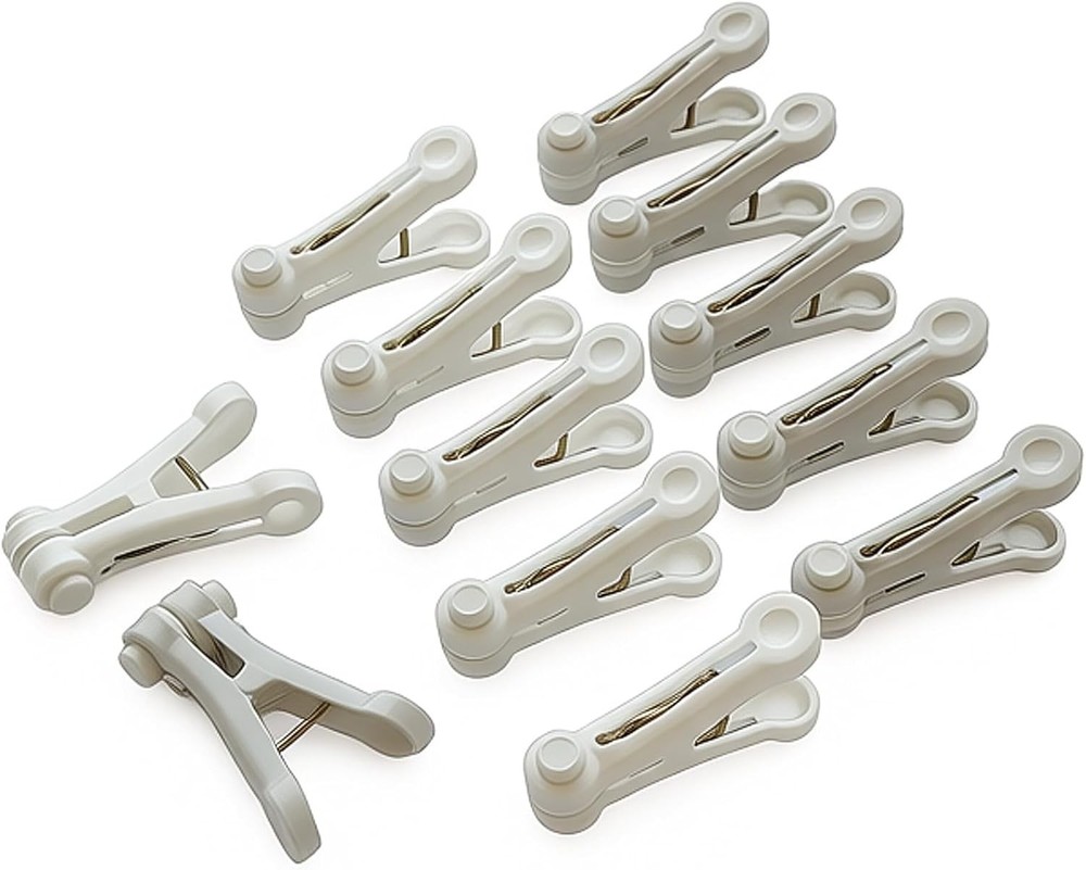 High Elasticity 12 Pcs Multi-Use Plastic Clothes Pins & Chip Clips - White/Grey