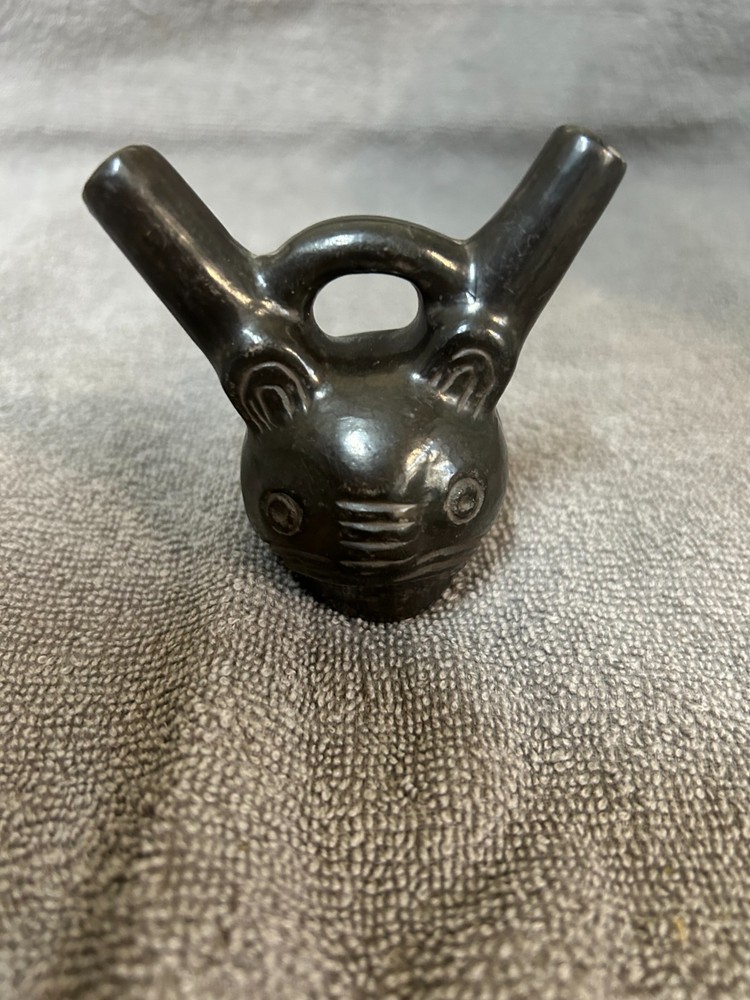 Vintage Peruvian Blackware Stirrup Spout Vessel