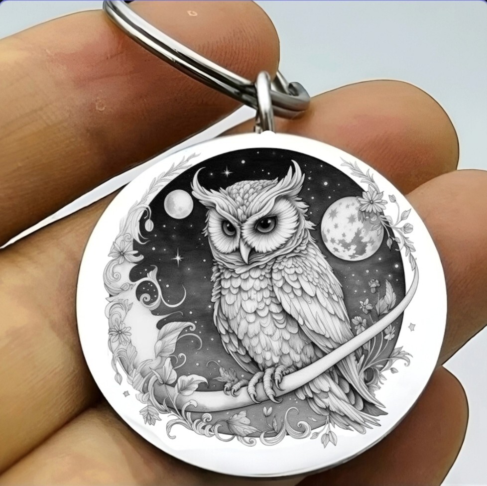 Owl Moon Star Art Hot  Keychain