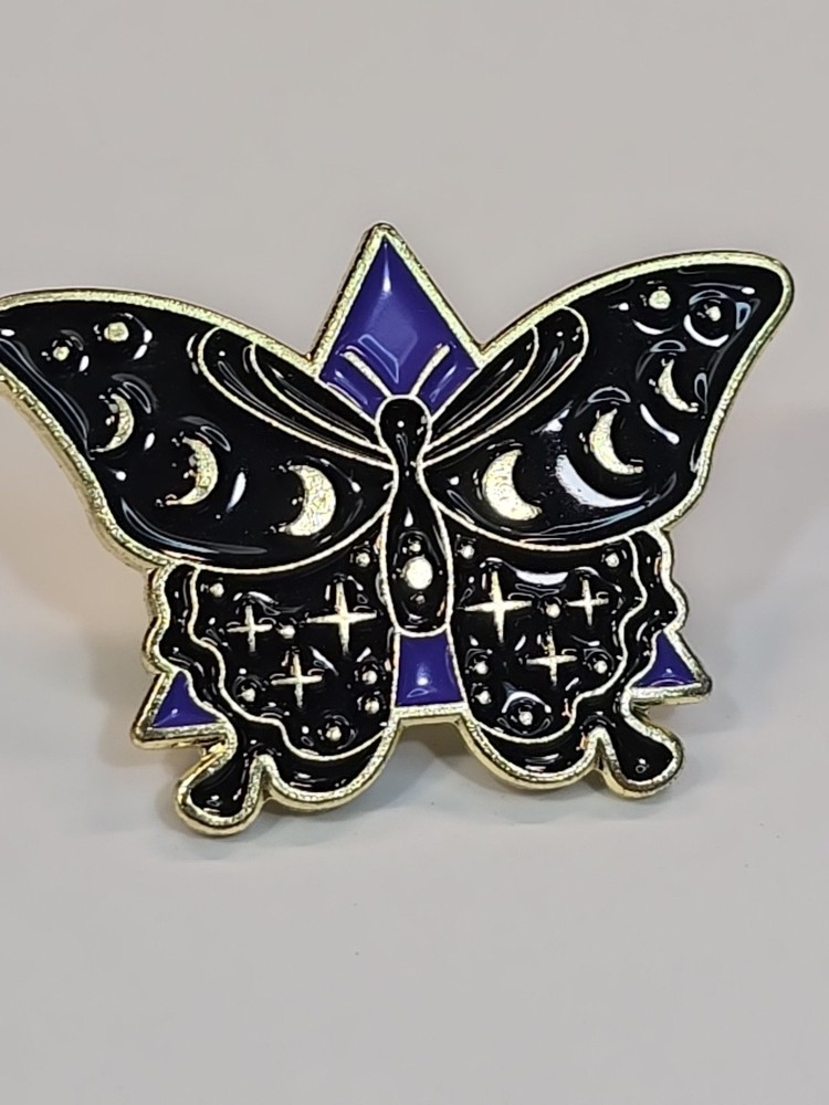 Butterfly Black With Stars & Moons Lapel Pin