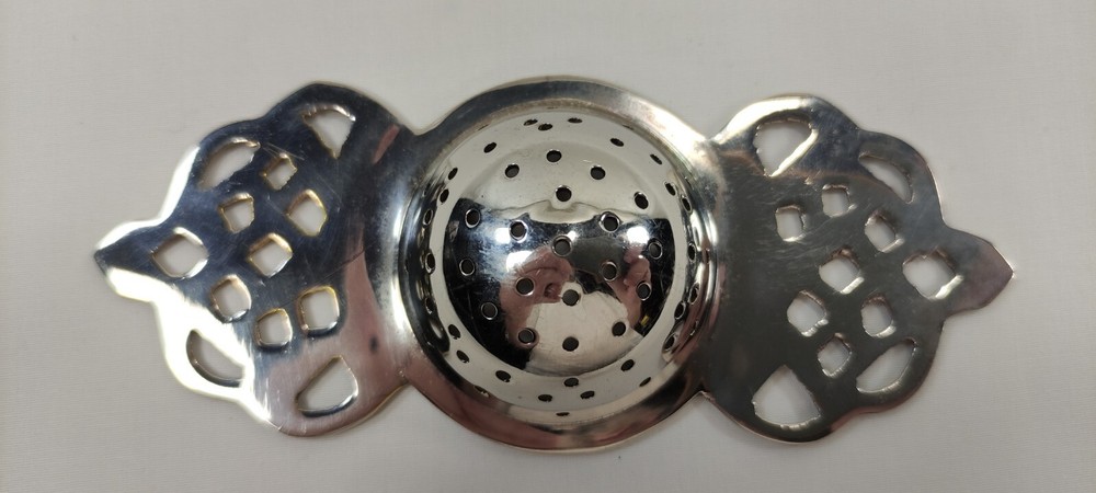 Vintage Silverplated Pierced Two-Handled Over Tea Service Cup Strainer Openwork