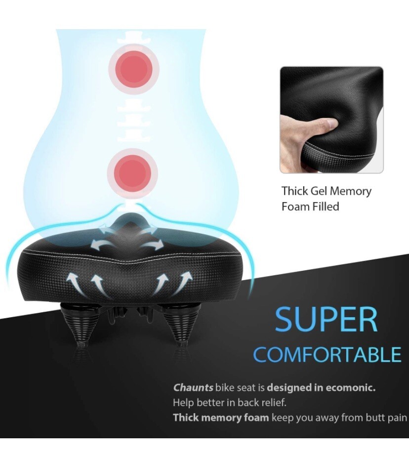 Chaunts Comfortable Padded Oversized Bicycle Saddle Seat Universal Fit NEW