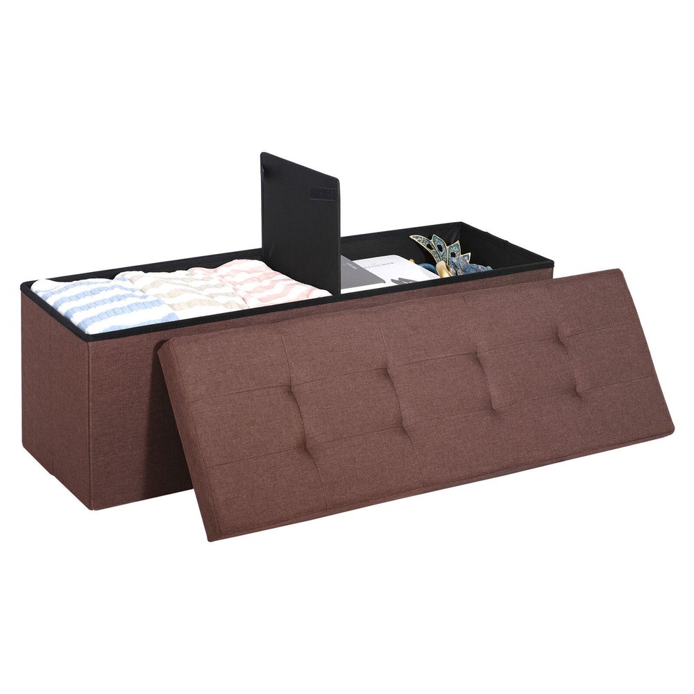 43'' Brown Storage Ottoman Bench Foldable Foot Rest Entryway Stool Rectangular
