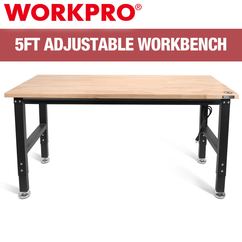 WORKPRO 5FT Adjustable Workbench Heavy-Duty Hardwood Workstation 2000 LBS Load